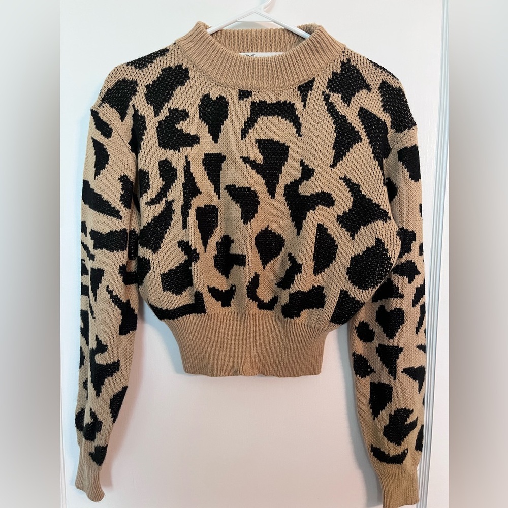 Black and Tan Leopard Print Crew Neck Sweater